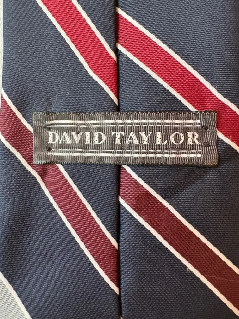 Vintage David Taylor Repp Stripe Necktie Navy Red Silver Wide Blade